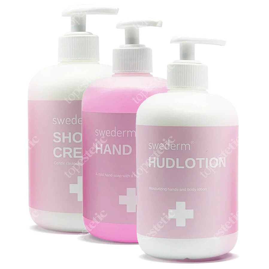 Swederm Hudlotion + Hand Soap + Shower Cream ZESTAW Nawilżający balsam do ciała 500 ml + Mydło do dłoni 500 ml + Krem myjący pod prysznic 500 ml