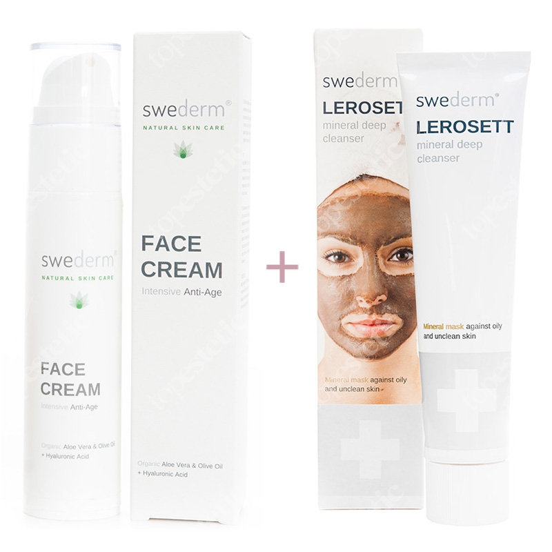 Swederm Lerosett Mineral Deep Cleanser + Face Cream Intensive Anti-Age ZESTAW Oczyszczająca maska z glinki wulkanicznej 70 ml + Krem przeciwstarzeniowy 50 ml