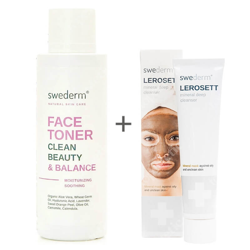 Swederm Lerosett Mineral Deep Cleanser + Face Toner ZESTAW Oczyszczająca maska z glinki wulkanicznej 70 ml + Tonik do twarzy 200 ml