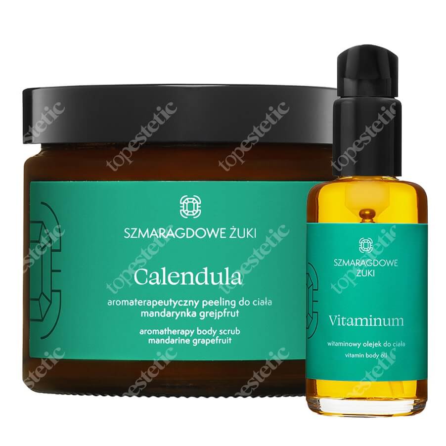 Szmaragdowe Żuki Calendula + Vitaminum ZESTAW Aromaterapeutyczny peeling cukrowy - mandarynka, grapefruit 300 g + Witaminowy olejek do ciała 100 ml