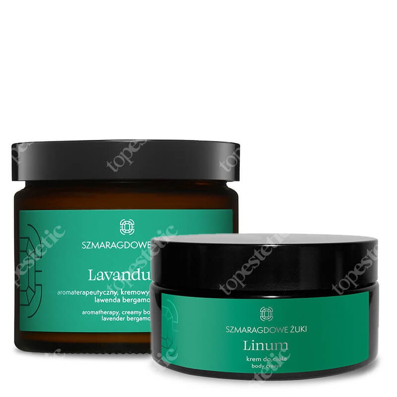 Szmaragdowe Żuki Lavandula + Linum ZESTAW Aromaterapeutyczny kremowy peeling – lawenda bergamotka 270 g + Krem do ciała 200 ml