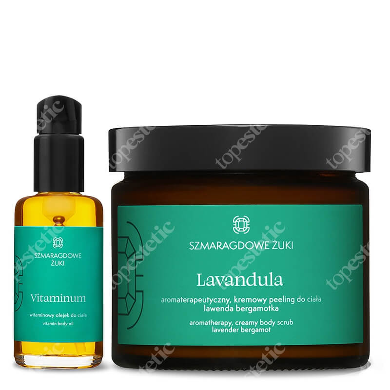 Szmaragdowe Żuki Lavandula + Vitaminum ZESTAW Aromaterapeutyczny kremowy peeling – lawenda bergamotka 270 g + Witaminowy olejek do ciała 100 ml