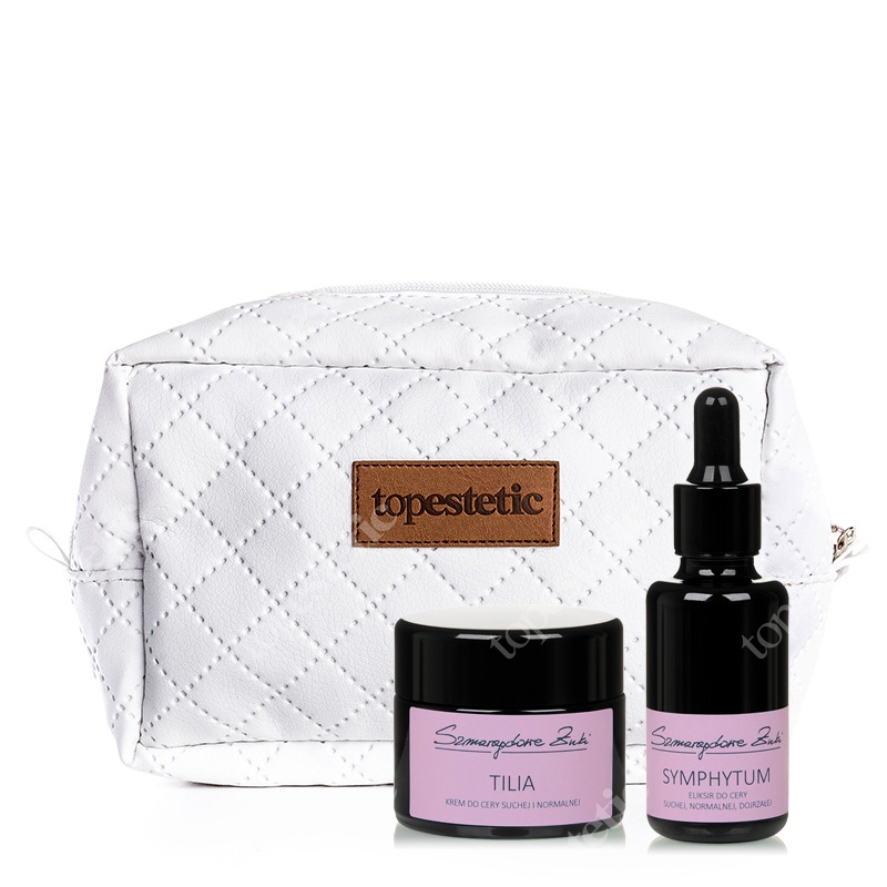 Szmaragdowe Żuki Symphytum + Tilia ZESTAW Eliksir do cery suchej, normalnej, dojrzałej 30 ml + Krem do cery suchej i normalnej 30 ml + Kosmetyczka