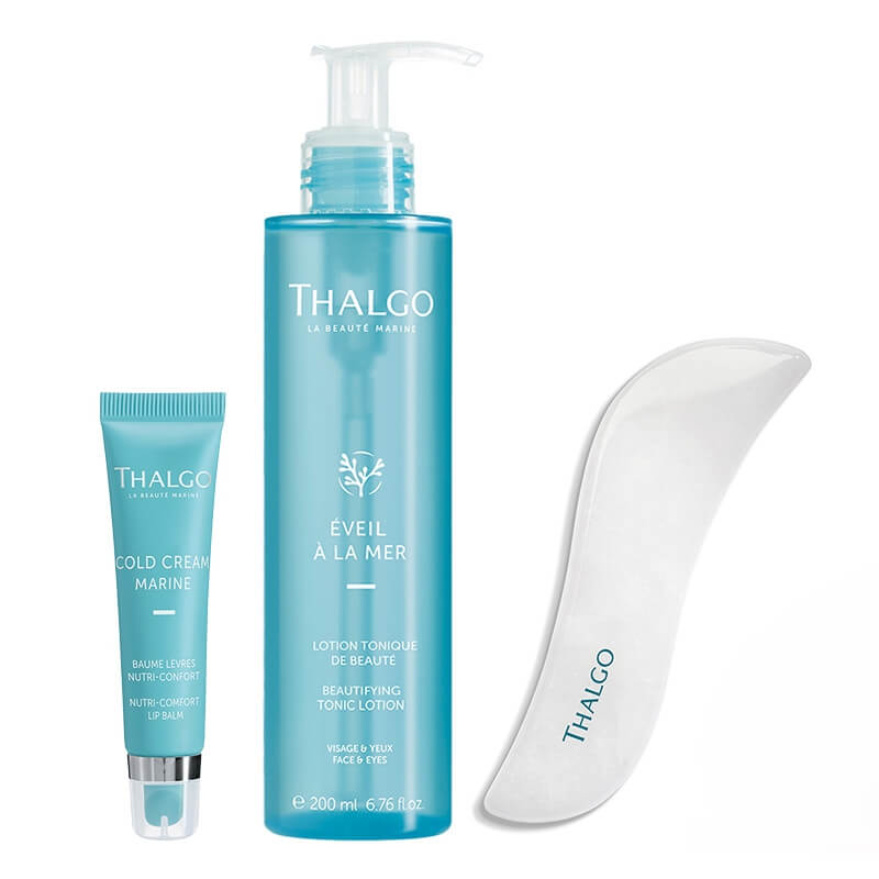 Thalgo Beautifying Set ZESTAW Tonik 200 ml + Balsam do ust 15 ml + Płytka do masażu twarzy gua sha 1 szt GRATIS