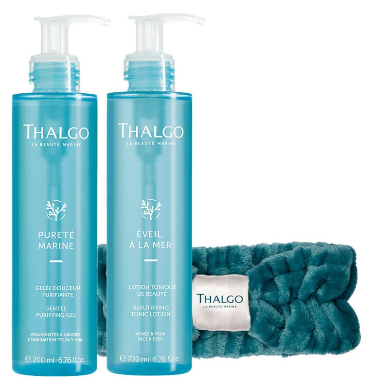 Thalgo Beautifying Skin ZESTAW Delikatny żel myjący 200 ml + Upiększający tonik 200 ml + Opaska kosmetyczna 1 szt GRATIS