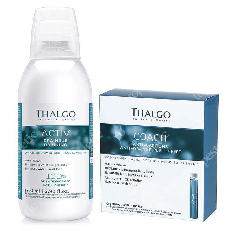 Thalgo Coach Anti Orange Peel Effect + Activ Draining ZESTAW Ampułki antycellulitowe 10x25 ml + Kuracja drenująca 500 ml