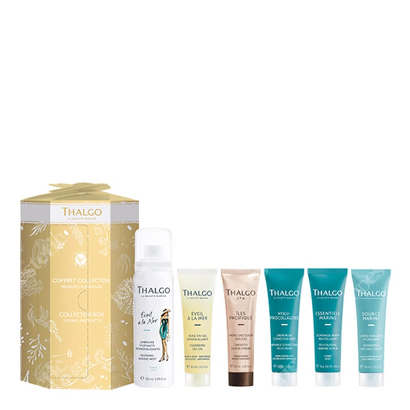Thalgo Collector Box With Iconic Products ZESTAW Mgiełka morska 50 ml + Oczyszczający żel 30 ml + Krem 30 ml + Krem 30 ml + Peeling 30 g + Krem do ciała 30 ml