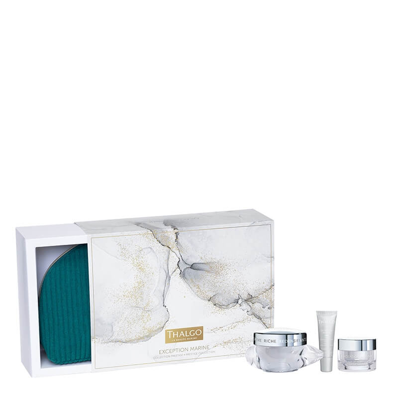 Thalgo Exception Marine ZESTAW Krem przywracający gęstość skórze 50 ml + Intensywne serum 10 ml + Liftingujący krem do powiek 15 ml + Kosmetyczka 1 szt