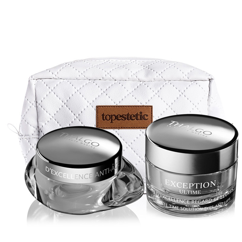 Thalgo Exception Ultime Eyes Lips + Exception Ultime Cream + Kosmetyczka ZESTAW Krem do pielęgnacji okolic oczu i ust 15 ml + krem 50 ml + kosmetyczka