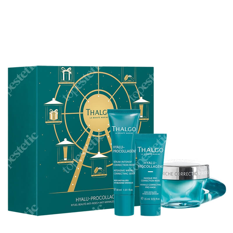 Thalgo Hyalu - Procollagene ZESTAW Bogaty przeciwzmarszczkowy krem korygujący zmarszczki 50 ml + Intensywne serum korygujące zmarszczki 30 ml + Przeciwzmarszczkowa maska 15 ml