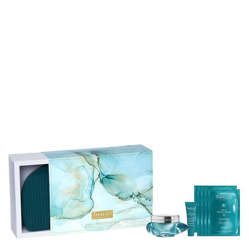 Thalgo Hyalu - Procollagene ZESTAW Krem korygujący zmarszczki 50 ml + Serum 10 ml + Płatki okolice oczu 8 x 2 szt + Kosmetyczka 1 szt
