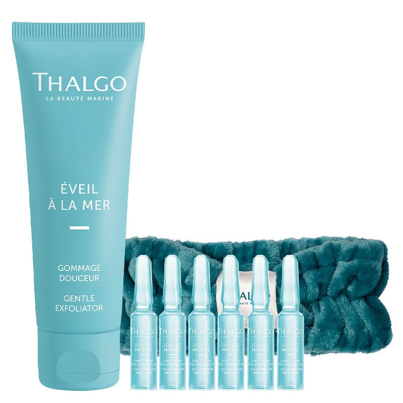Thalgo Hydration Set ZESTAW Peeling 50 ml + 7-dniowa kuracja nawilżająca 7 x 1,2 ml + Opaska kosmetyczna 1 szt GRATIS