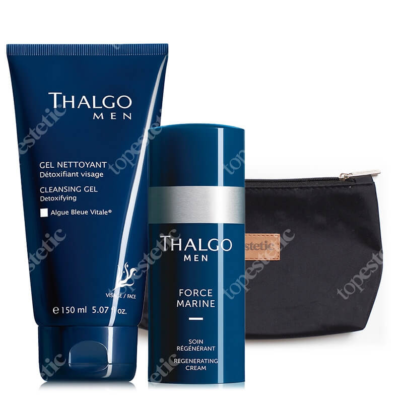Thalgo Men Set ZESTAW Krem regenerujący 50 ml + Żel do mycia twarzy 150 ml + Czarna kosmetyczka 1 szt
