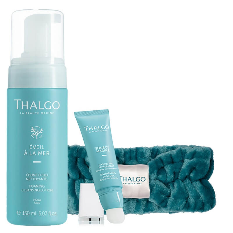 Thalgo Rehydrating Skin Set ZESTAW Oczyszczająca pianka do twarzy 150 ml + Ultra nawilżająca maska 50 ml + Opaska kosmetyczna 1 szt GRATIS