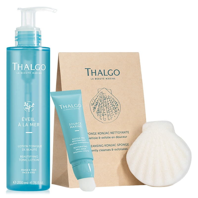 Thalgo Rehydrating Skin Set ZESTAW Upiększający tonik 200 ml + Ultra nawilżająca maska 50 ml + Gąbka konjac do mycia twarzy 1 szt GRATIS