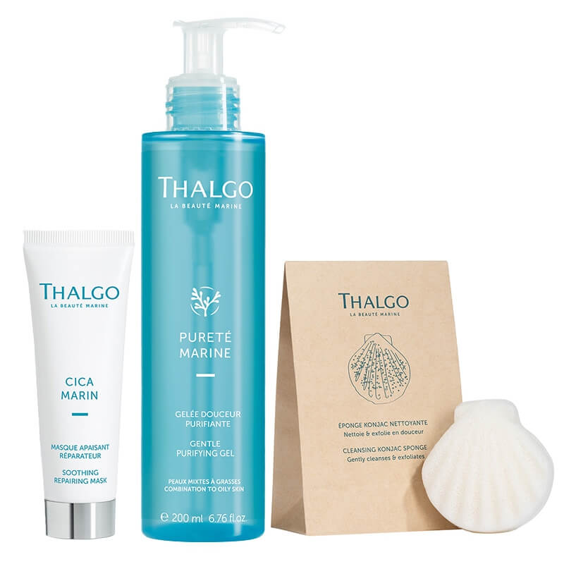 Thalgo Soothing Repairing Set ZESTAW Maska naprawczo-łagodząca 50 ml + Delikatny żel myjący 200 ml + Gąbka konjac do mycia twarzy 1 szt GRATIS