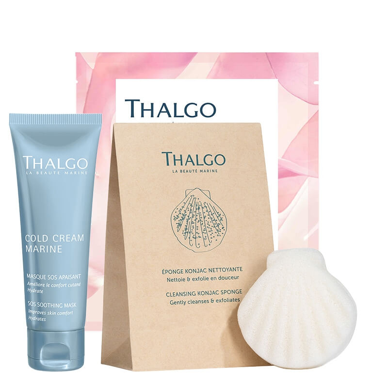 Thalgo SOS Soothing Set ZESTAW Łagodząca maska SOS 50 ml + Maska łagodząco - odżywcza 1 szt + Gąbka konjac do mycia twarzy 1 szt GRATIS