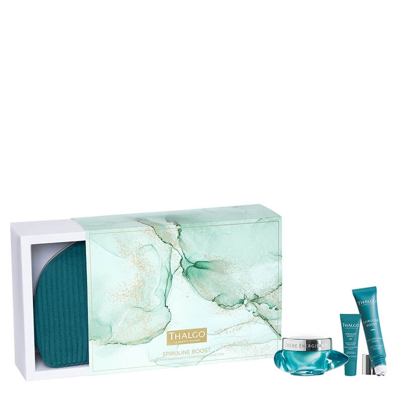 Thalgo Spiruline Boost ZESTAW Krem 50 ml + Serum 10 ml + Wygładzający koncentrat pod oczy 15 ml + Kosmetyczka 1 szt