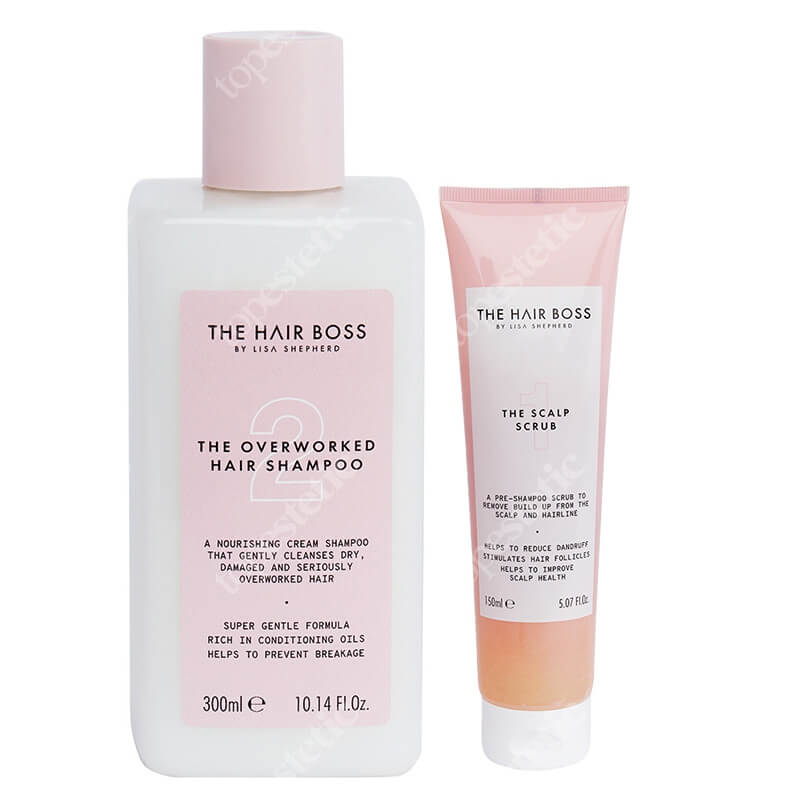 The Hair Boss Basic Hair Care ZESTAW Peeling do skóry głowy 150 ml + Szampon do włosów przeciążonych 300 ml
