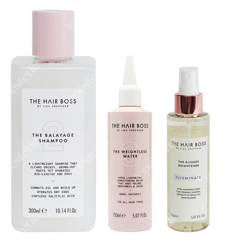 The Hair Boss Blonde Beauty Hair ZESTAW Szampon 300 ml + Rozświetlacz do włosów blond 150 ml + Błyskawiczna odżywka wygładzająca w płynie 150 ml