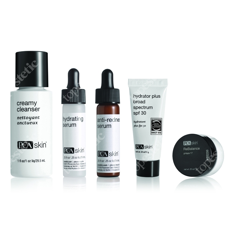 PCA Skin The Sensitive Dry Skin Solution Zestaw do skóry naczynkowej, suchej, odwodnionej 29,5 ml, 7,4 ml, 7,4 ml, 7 g, 7 g