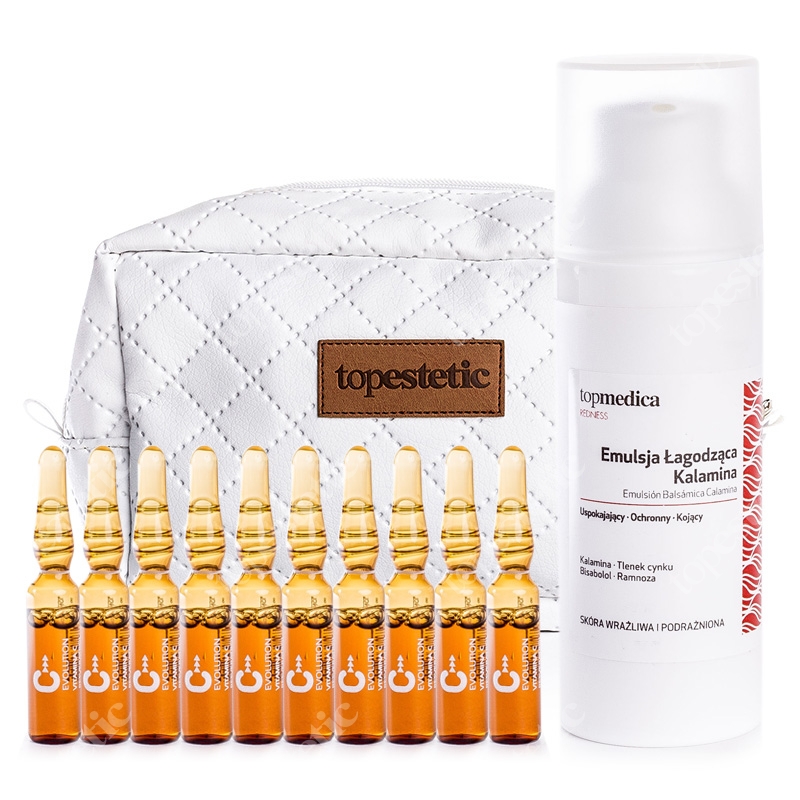topmedica Emulsion Balsamica Calamina + Vitamina C - Resveratrol + Kosmetyczka ZESTAW Emulsja Łagodząca Kalamina 50 ml + Witamina C - Resweratrol 10 x 2ml + Kosmetyczka