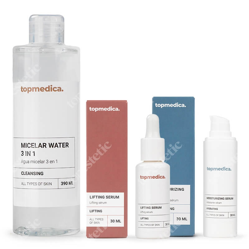 topmedica Lifting i Nawilżenie ZESTAW Serum liftingujące 30 ml + Serum nawilżające 30 ml + Woda micelarna 3 w 1, 390 ml