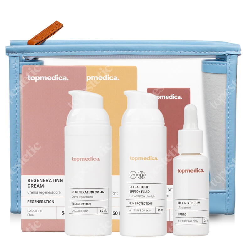 topmedica Pielęgnacja Liftingująco - Regenerująca ZESTAW Ultra lekki fluid 50 ml + Serum liftingujące 30 ml + Krem regenerujący 50 ml + Kosmetyczka 1 szt