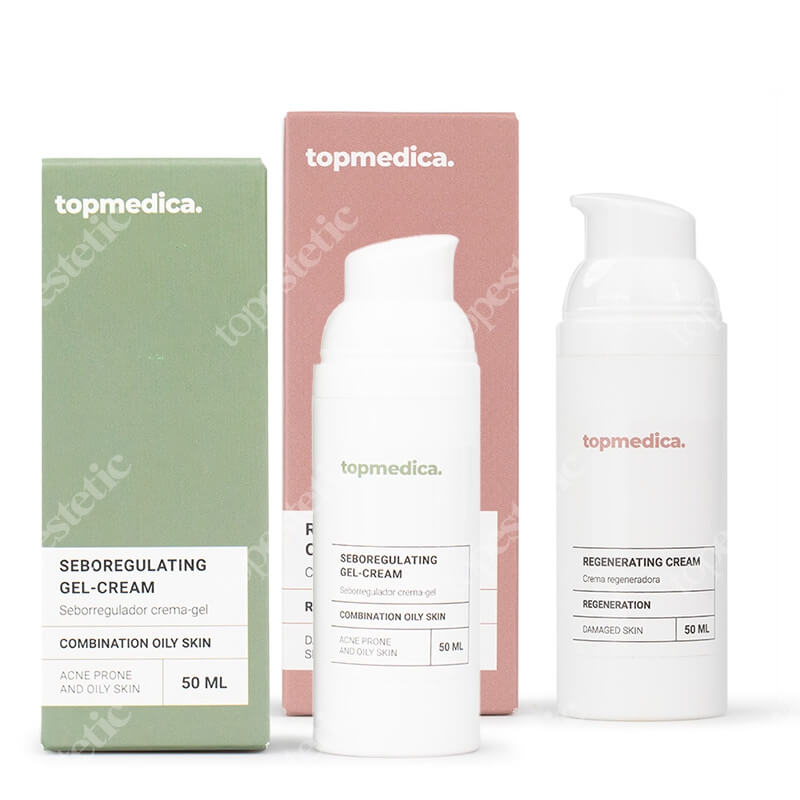 topmedica Seboregulacja i Regeneracja ZESTAW Żel seboregulujący z niacynamidem i kwasem salicylowym dla skóry tłustej 50 ml + Krem regenerujący 50 ml