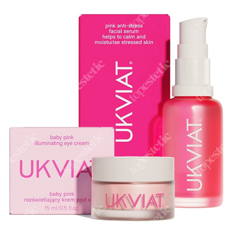 Ukviat Pink Care ZESTAW Wycisza i nawilża skórę twarzy 30 ml + Rozświetlający krem pod oczy 15 ml