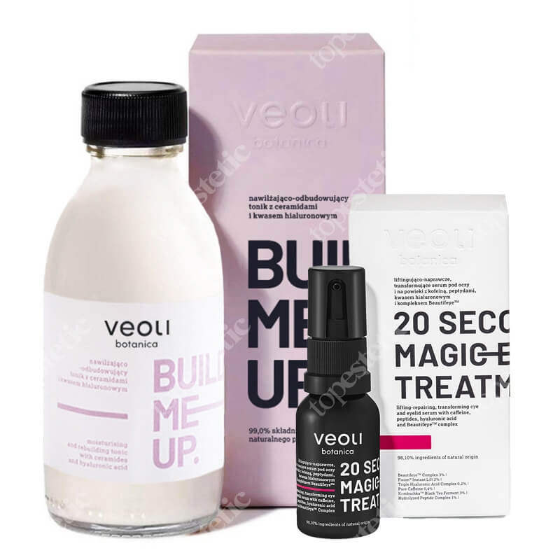 Veoli Botanica Build Me Up + 20 Seconds Magic Eye Treatment ZESTAW Nawilżająco-odbudowujący tonik z ceramidami i kwasem hialuronowym 150 ml + Serum pod oczy i na powieki 15 ml