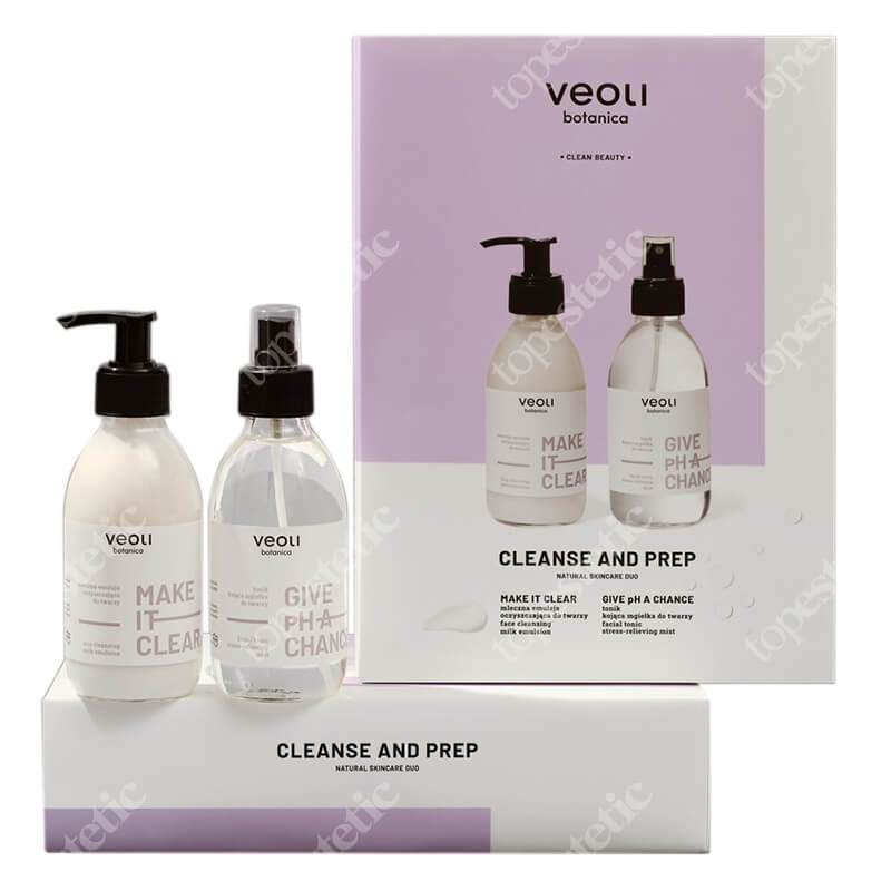 Veoli Botanica Cleanse And Prep ZESTAW Mleczna emulsja oczyszczająca do twarzy 200 ml + Tonik – kojąca mgiełka do twarzy 200 ml