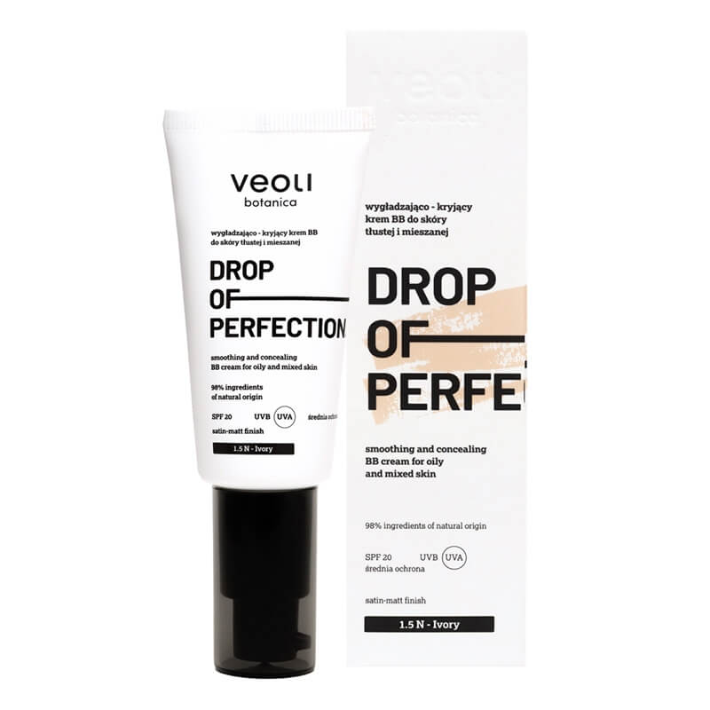 Veoli Botanica Drop of Perfection Wygładzająco-kryjący krem BB o lekkiej formule z kwasem hialuronowym (kolor Ivory 1.5 N) 30 ml