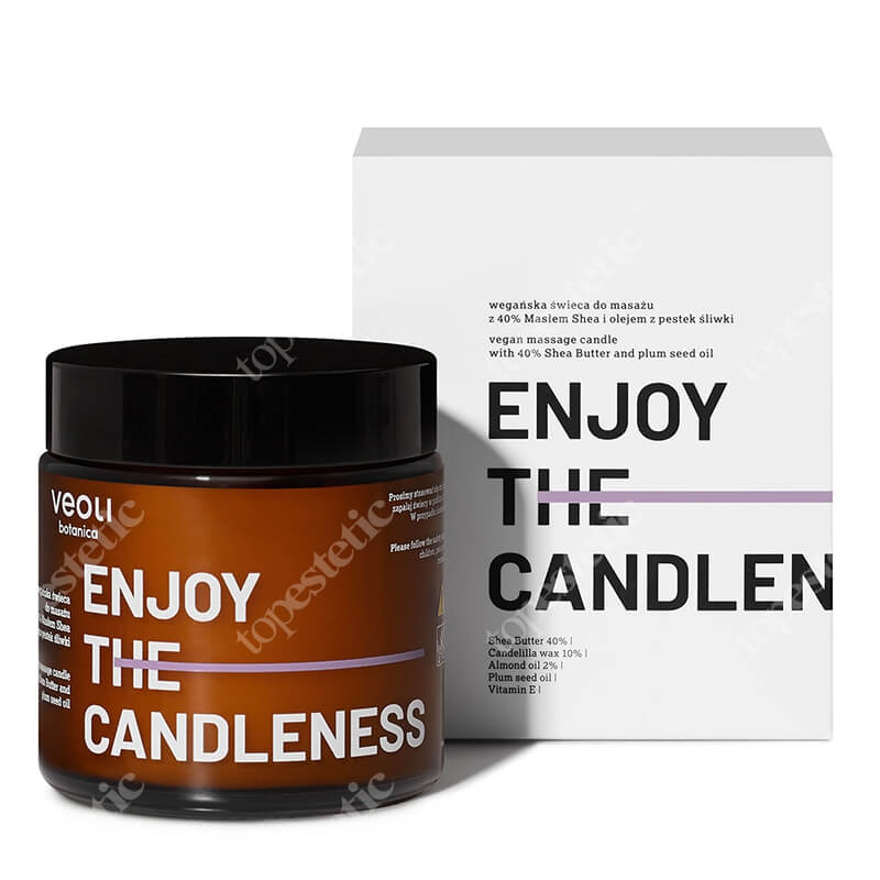 Veoli Botanica Enjoy the Candleness Świeca wegańska do masażu z 40% Masłem Shea i olejem z pestek śliwki 100 ml