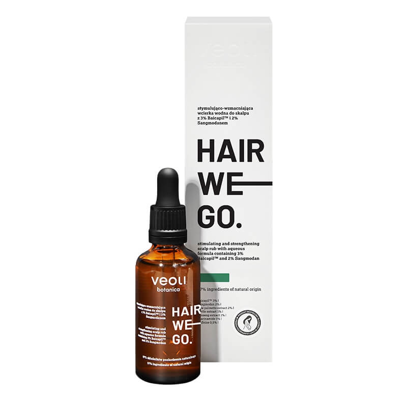 Veoli Botanica Hair We Go Stymulująco - wzmacniająca wcierka wodna do skalpu z 3% Baicapil™ i 2% Sangmodanem 50 ml