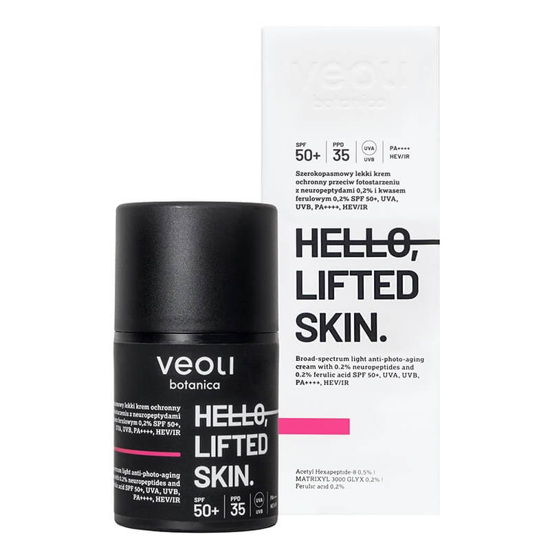 Veoli Botanica Hello, Lifted Skin SPF 50+,PA++++ Szerokopasmowy lekki krem ochronny UVA, UVB,HEV/IR 50 ml