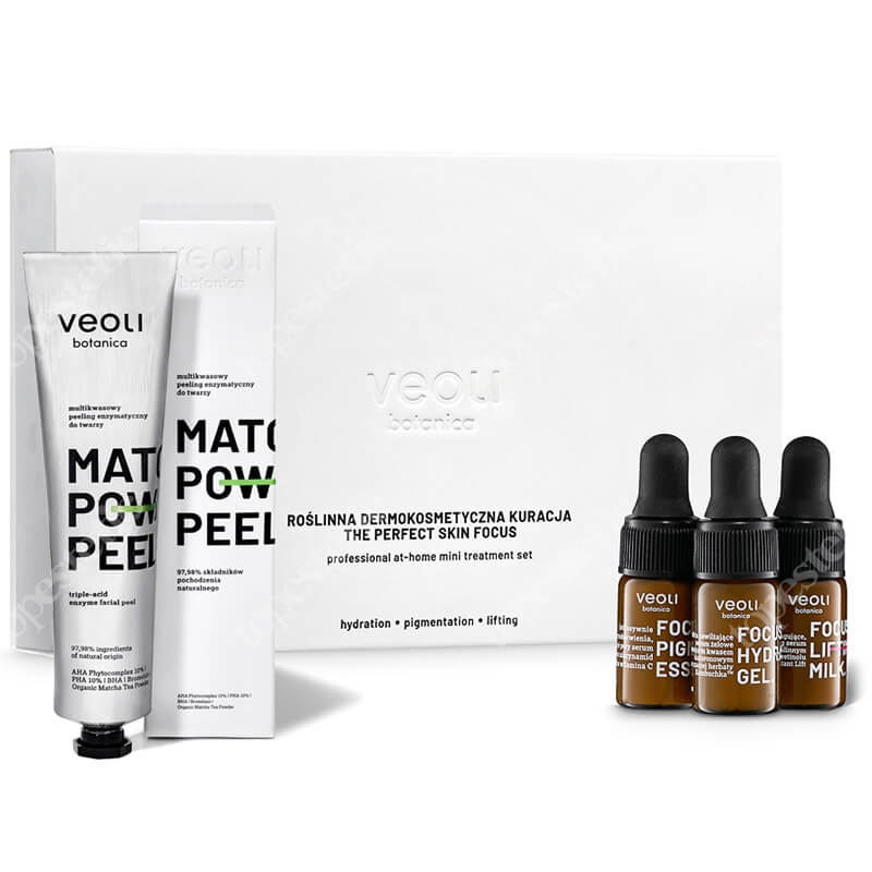 Veoli Botanica Matcha Power Peel + Mini Trio Serum ZESTAW Peeling enzymatyczny 75 ml + Zwężające pory serum 3 ml + Liftingujące serum 3 ml + Nawilżające serum 3 ml