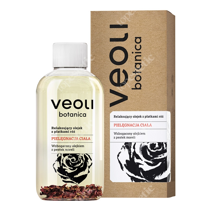 Veoli Botanica Relaksujący olejek do ciała, z płatkami róż Wzbogacony olejkiem z pestek moreli 150 ml