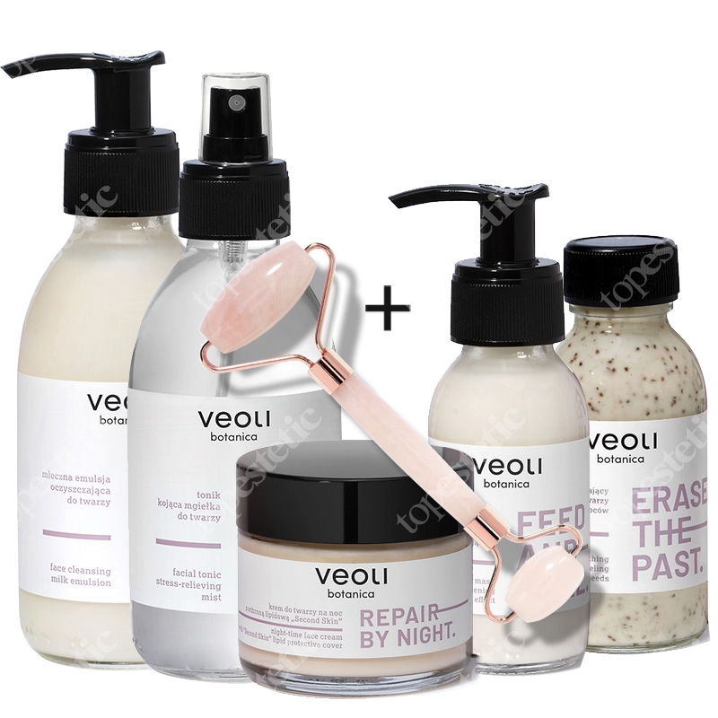 Veoli Botanica Ritaul Box - Sleeping Beauty ZESTAW Krem na noc 60 ml + Emulsja 200 ml + Peeling 90 ml + Maseczka gommage 90 ml + Tonik 200 ml + Masażer 1 szt