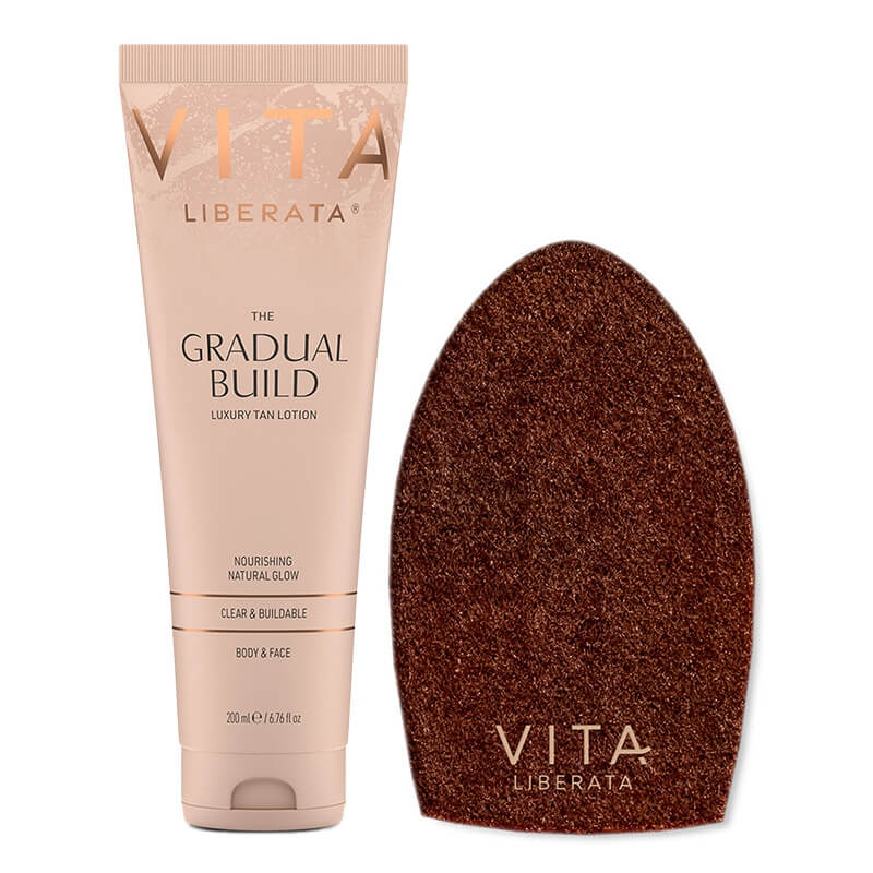 Vita Liberata Fabulous Gradual Tanning Lotion + Dual Sided Luxury Velvet Tanning Mitt ZESTAW Balsam do ciała stopniowo samoopalający 200 ml (kolor medium) + Dwustronna rękawica do aplikacji 1 szt