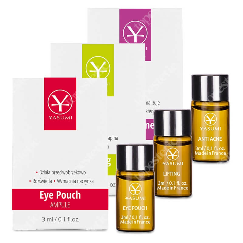 Yasumi Anti-Acne + Lifting + Eye Pouch ZESTAW Ampułka przeciwtrądzikowa 3 ml + Ampułka silnie liftingująca 3 ml + Ampułka przeciwobrzękowa pod oczy 3 ml