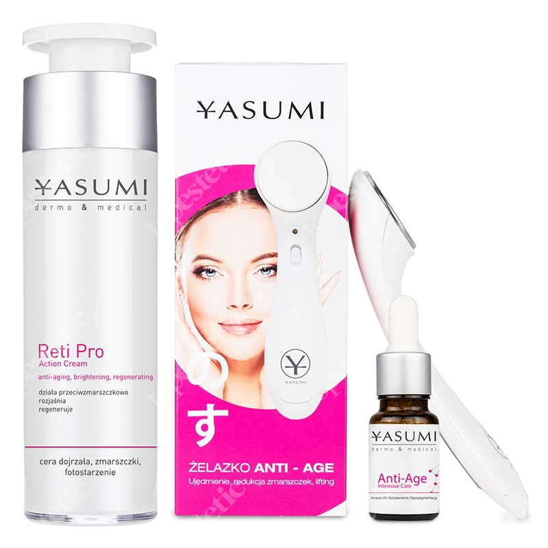 Yasumi Anti Age Platinum ZESTAW Krem z retinolem 50 ml + Serum z kwasem ferulowym i wit. C 10 ml + Żelazko do zmarszczek 1 szt.