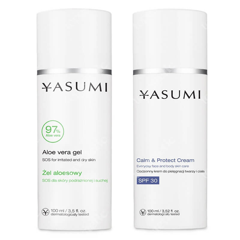 Yasumi Calm and Protect Set ZESTAW Krem ochronny z filtrem SPF 30 100 ml + Łagodzący żel aloesowy 100 ml