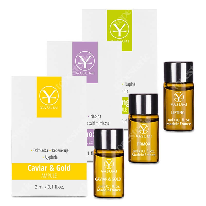 Yasumi Caviar&Gold + Firmox + Lifting ZESTAW Ampułka ze złotem i kawiorem 3 ml + Ampułka z efektem jadu żmii 3 ml + Ampułka silnie liftingująca 3 ml