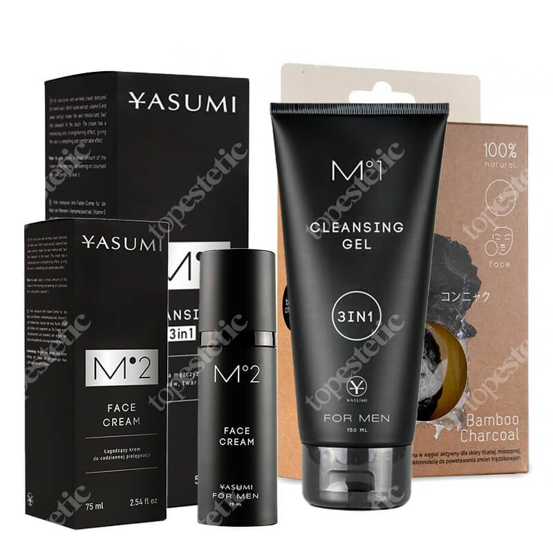 Yasumi Codzienna Męska Pielęgnacja ZESTAW Gąbka do mycia twarzy 1 szt + Żel oczyszczający 150 ml + Łagodzący kremo - żel 75 ml