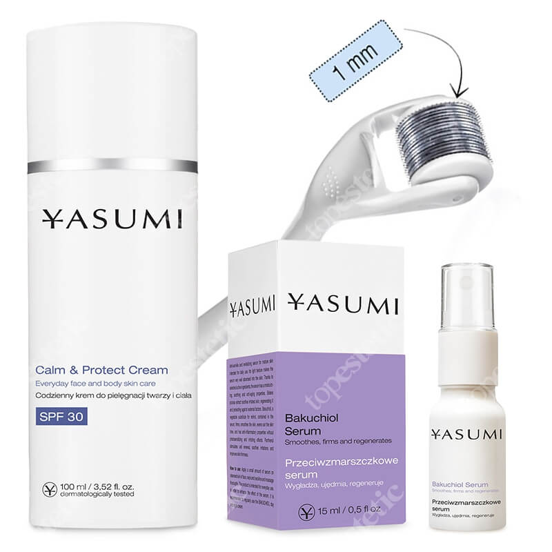 Yasumi Wygładzenie i Ochrona ZESTAW Roller dł. 1 mm + Serum BAKUCHIOL 15 ml + Krem SPF 30 100 ml