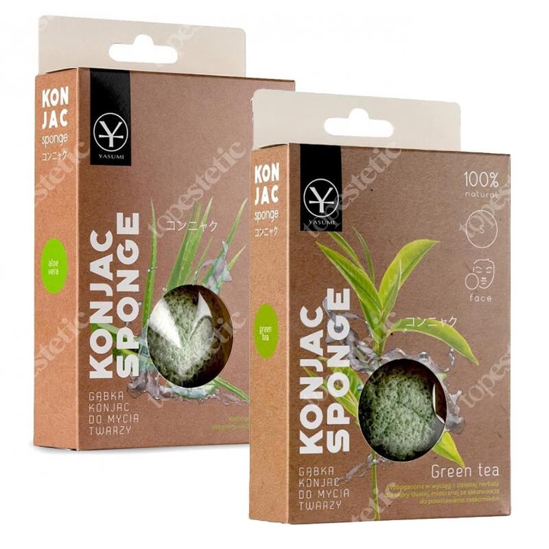 Yasumi Green Tea Konjac Sponge S + Aloe Vera Konjac Sponge S ZESTAW Gąbka z zieloną herbatą + Gąbka z aloesem 