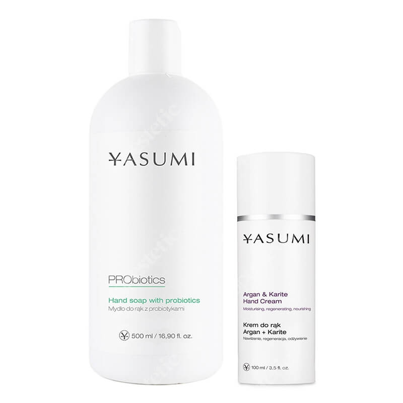 Yasumi Hand Soap With Probiotics + Hand Cream ZESTAW Mydło do rąk z probiotykami 500 ml + Krem do rąk z olejkiem arganowym 100 ml