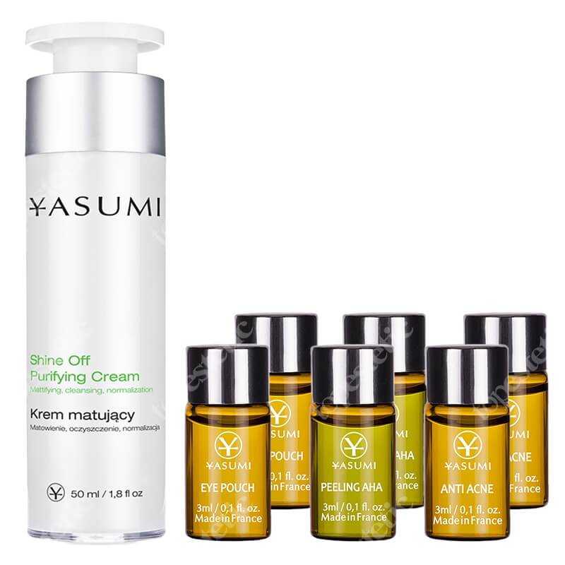 Yasumi Kuracja Przeciwtrądzikowa ZESTAW Ampułka pod oczy 3 ml x 2 + Ampułka z kwasem glikolowym 3 ml x 2 + Ampułka przeciwtrądzikowa 3 ml x 2 + Krem 50 ml
