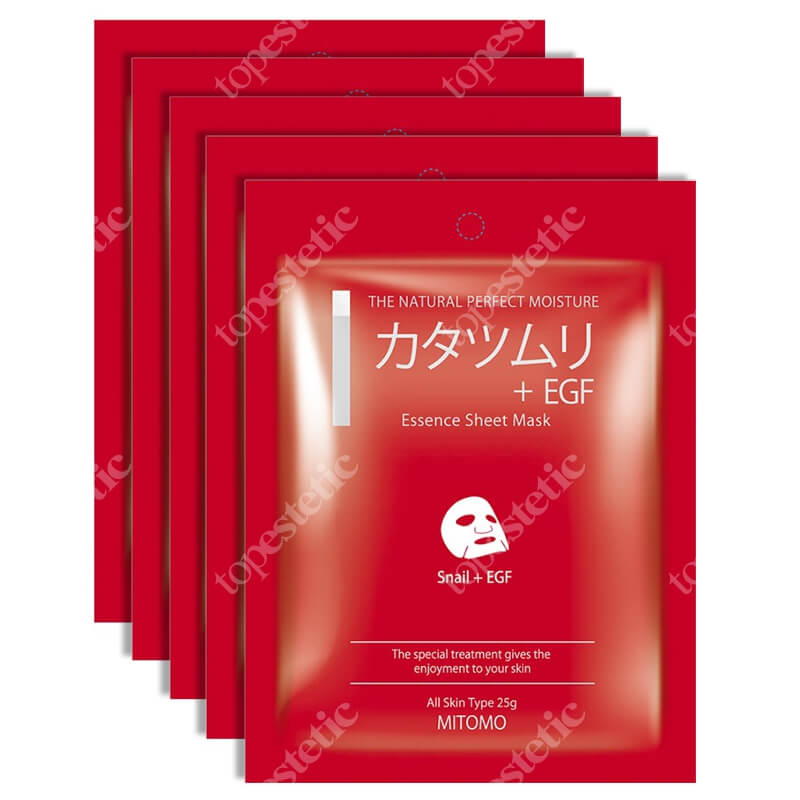 Yasumi Mitomo Snail + EGF Essence Mask ZESTAW Japońska maska do twarzy w płachcie ze śluzem ślimaka i EGF 5 szt